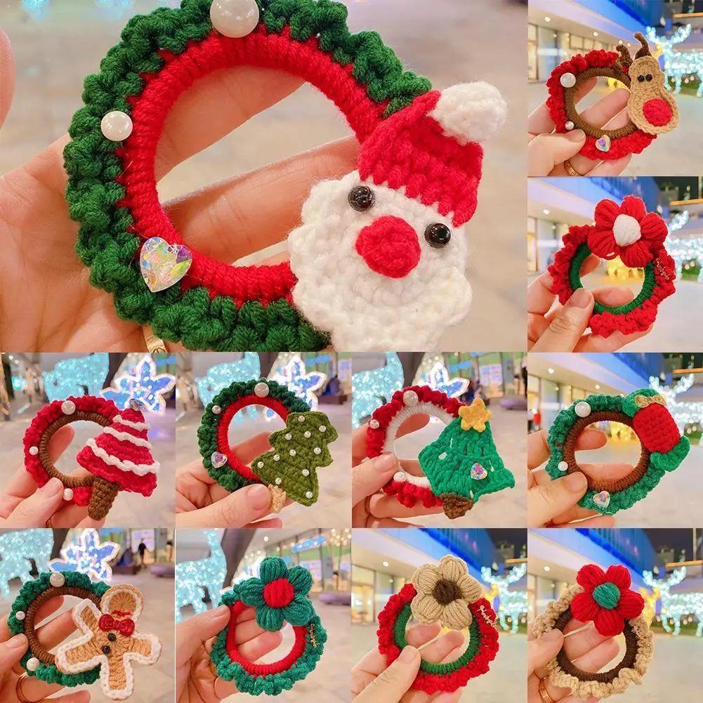 

Новинка 2021, модная Милая популярная Рождественская резинка для волос для девочек, детская вязаная резинка для волос в виде снеговика, рожде...