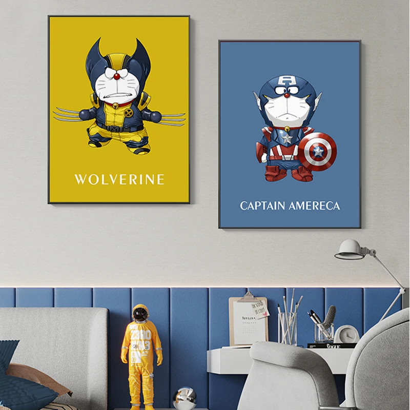 

Creative Canvas Poster Painting Cartoon Children's Room Decoration Painting Boy Marvel Iron Man Bedroom Bedside Wall Painting