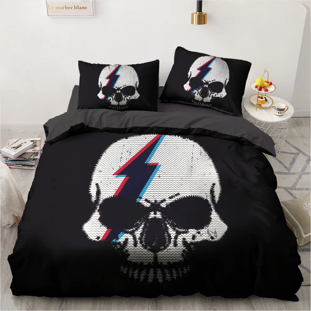 

3D White Bedclothes Custom Design Modern Duvet Cover Sets Skull Bed Pillow Covers 200*230cm Full Twin Double Queen Size