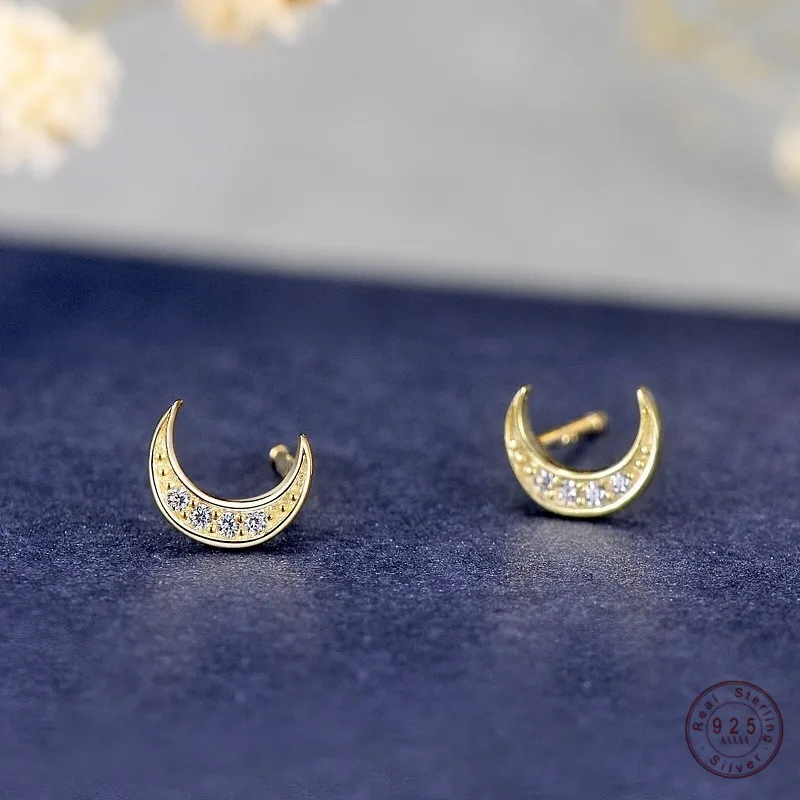 

Женские серьги-гвоздики в виде полумесяца из стерлингового серебра 925 пробы с покрытием под золото 14 к, винтажные студенческие ювелирные ук...