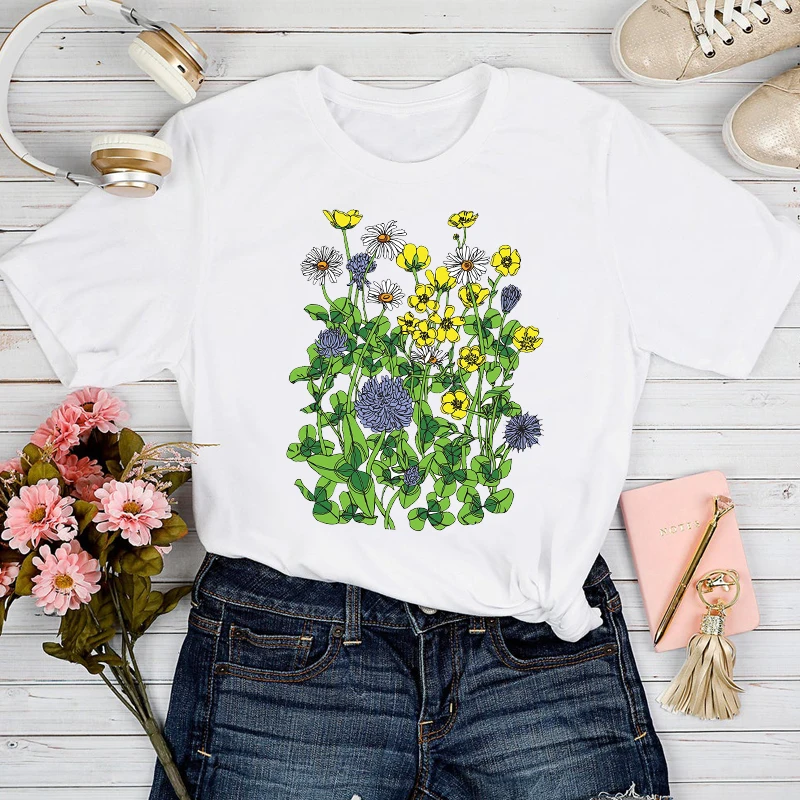 

T-shirts Women 2021 Floral Butterfly Cute Vintage Summer Clothing 90s Tshirt Top Lady Print Clothes Graphic Female Tee T-Shirt