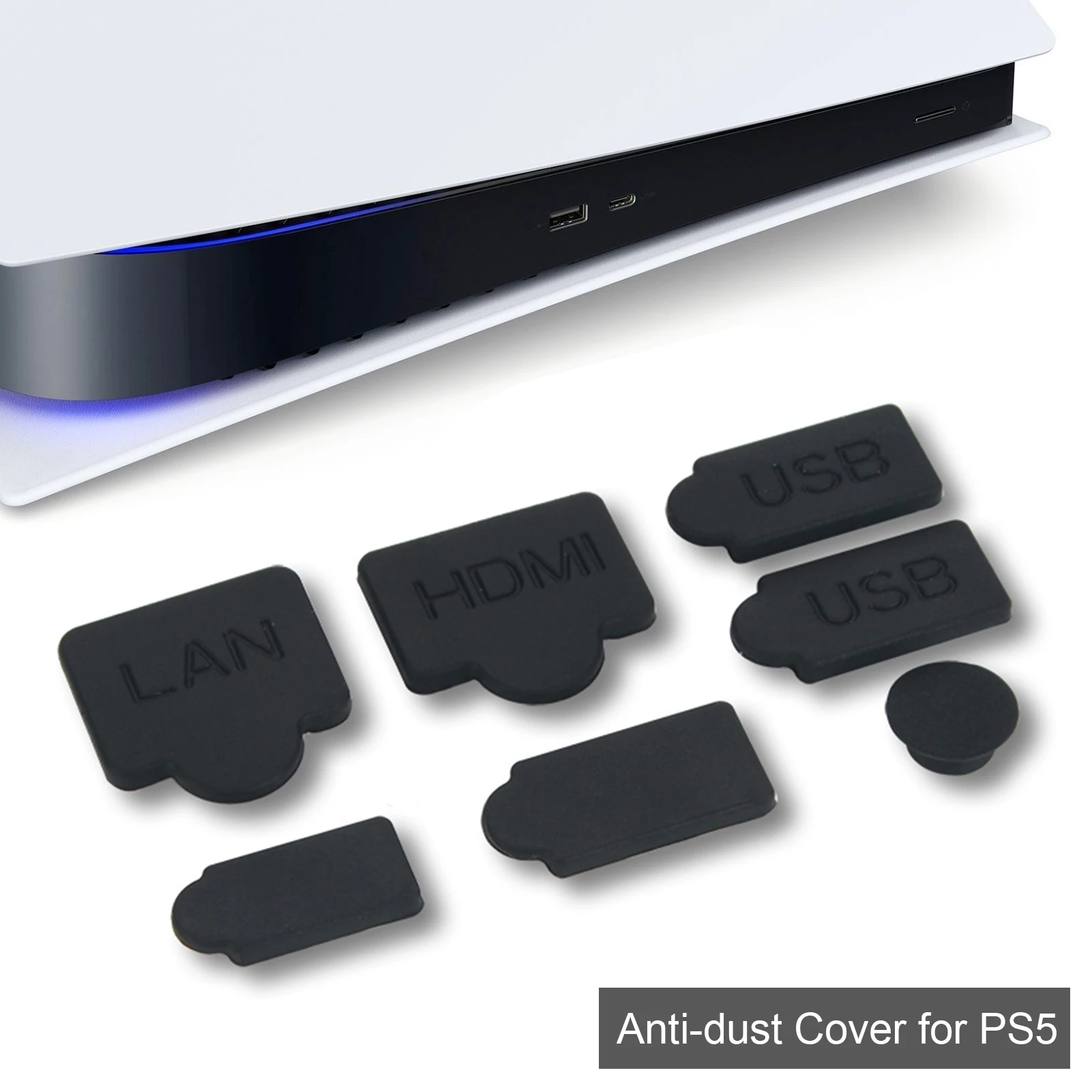 

Silicone Dust Plugs Set USB Interface Anti-dust Cover For Sony PlayStaion 5 PS5 Game Console