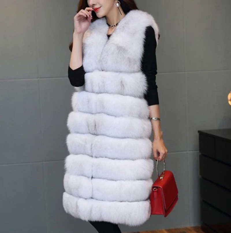 Женский Длинный жилет из искусственного меха безрукавка лисьего модный на осень