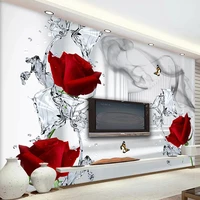 custom any size mural wallpaper 3d stereo space rose water wave wall painting living room tv home decor self adhesive 3d sticker