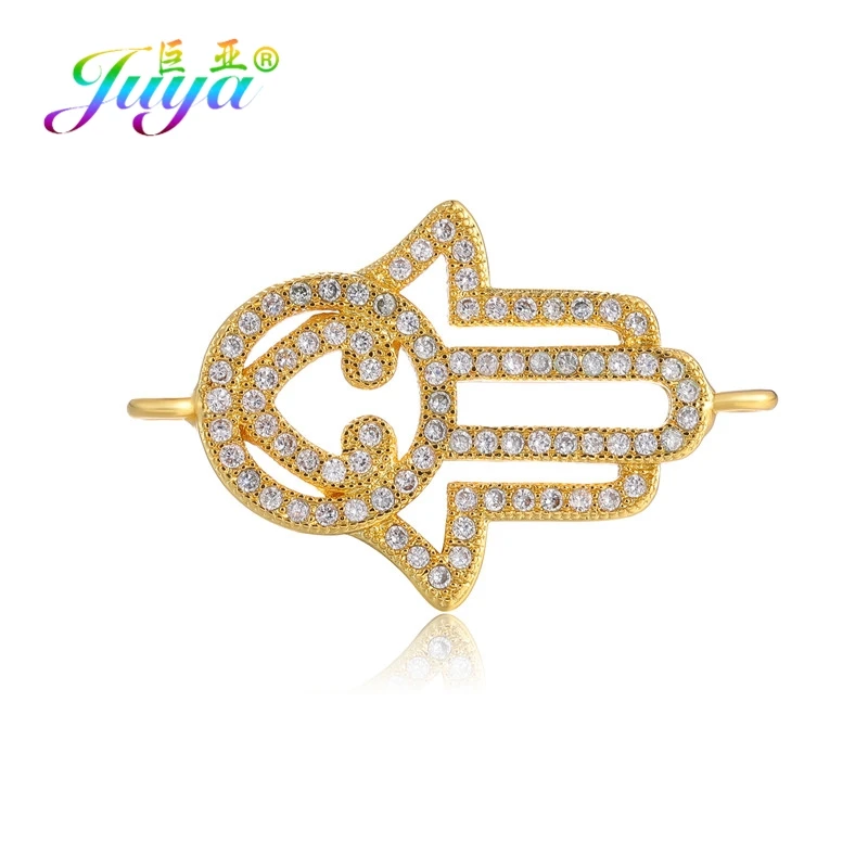 Gold Juya DIY Браслеты Аксессуары микро проложить циркон золото/серебро Хамса Фатима Шарм Разъемы для Needlwork ювелирных изделий - Цвет: Gold