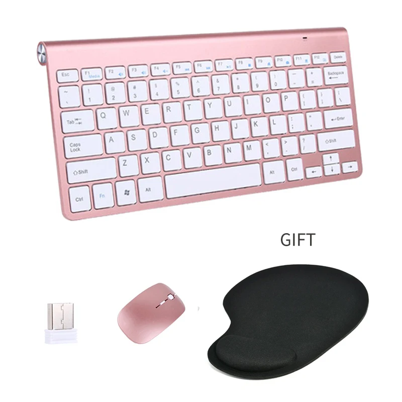 Rose KeyboardMouse Портативная беспроводная клавиатура Klavye для Mac, ноутбук, tv box, 2,4G, мини-клавиатура, мышь, набор, офисные принадлежности для IOS, Android, Win 7 10 - Цвет: Rose KeyboardMouse