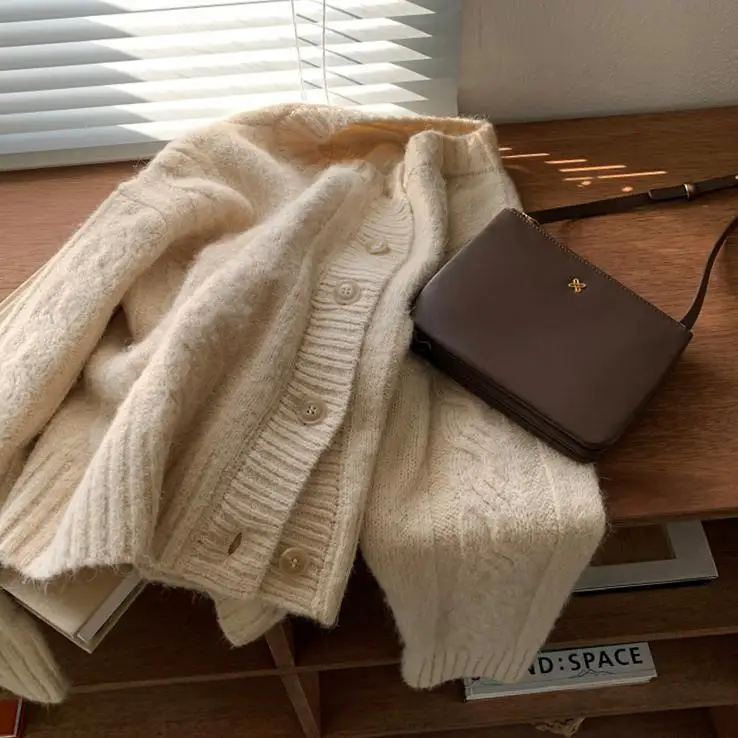 

Cardigan 2020 Autumn Winter Women's Sweaters Woolen Loose Casual Twist Tops Korean Style Single Button Knitting Cardigans Women
