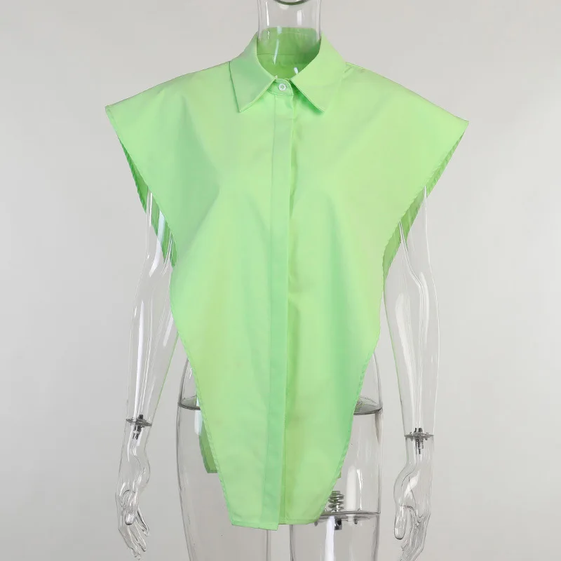 

Casaul Women Shirt Sleeveless Turn Down Collar Streetwear Solid Color Summer Clothes For Women