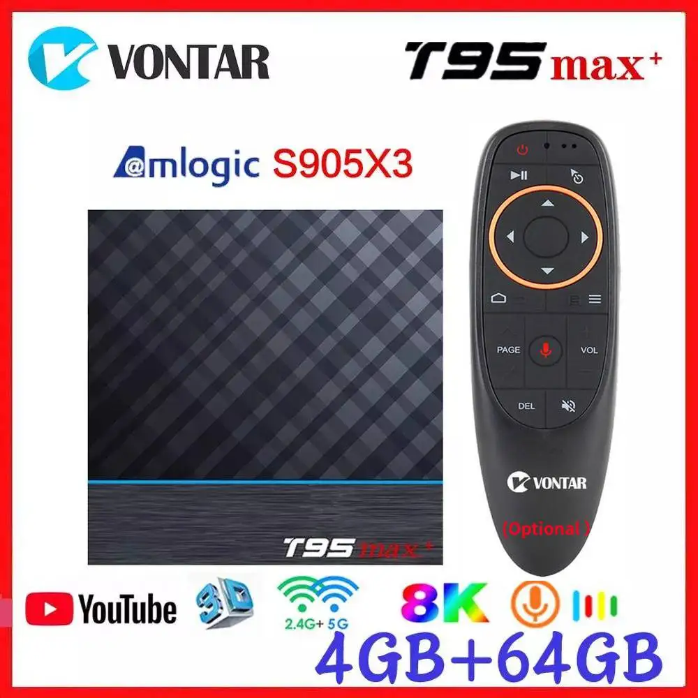 Смарт ТВ приставка Android 9,0 Amlogic S905X3 Поддержка 8K T95 MAX Plus 4 Гб ОЗУ 64 Гб ПЗУ двойной Wifi Youtube медиаплеер 2 ГБ/16 ГБ 4G/32 ГБ
