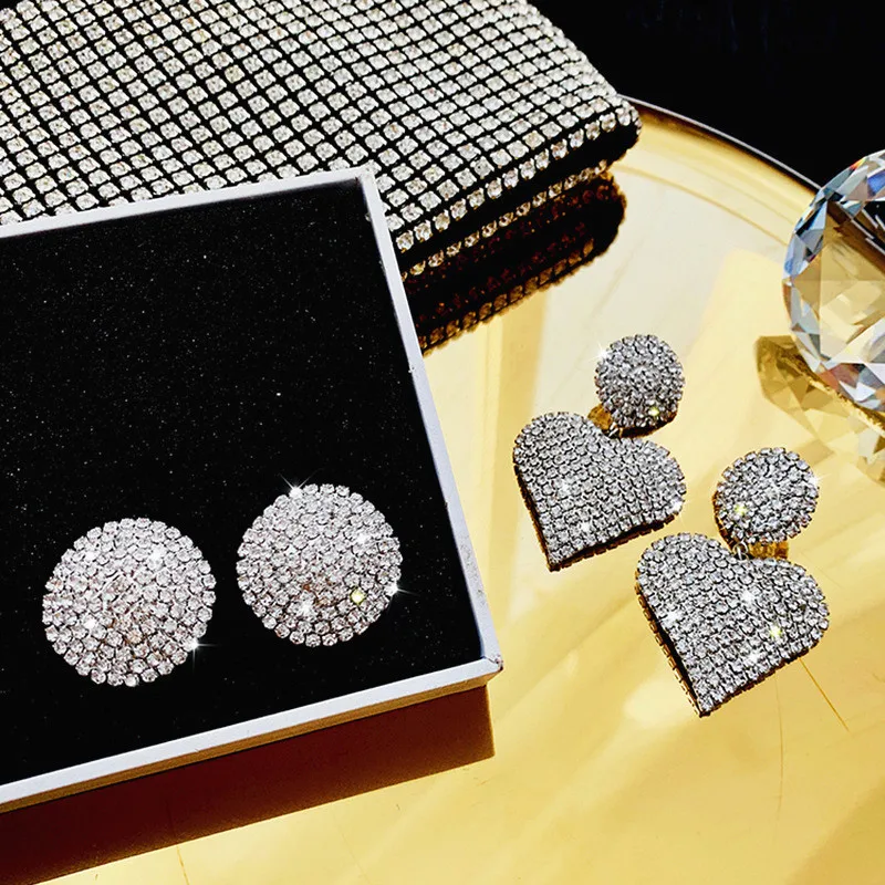 Блестящие стразы большие круглые серьги-гвоздики для женщин Классические