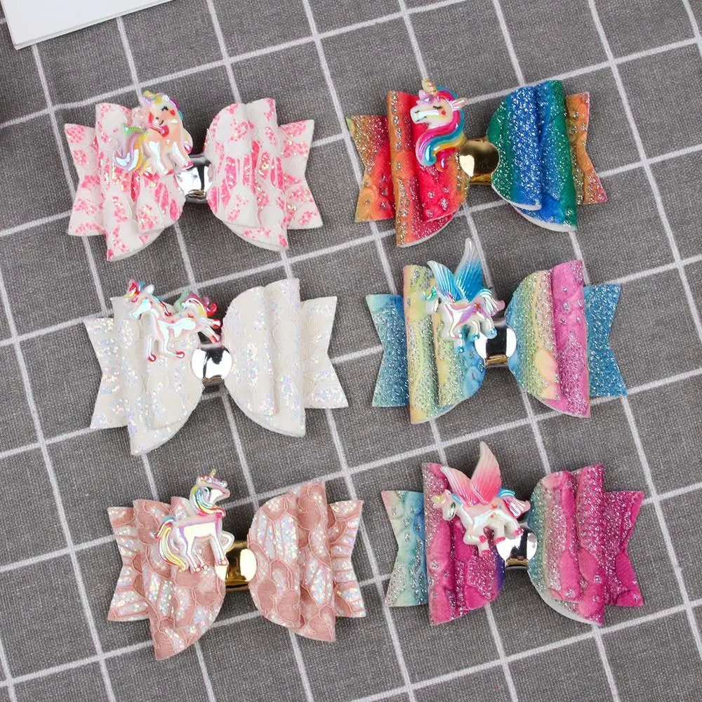 

20 pcs/lot , 3.5 inch New Princess Girls Hair Accessories Hairgrips Glitter Hair Bows with Clip Unicorn Party fashion