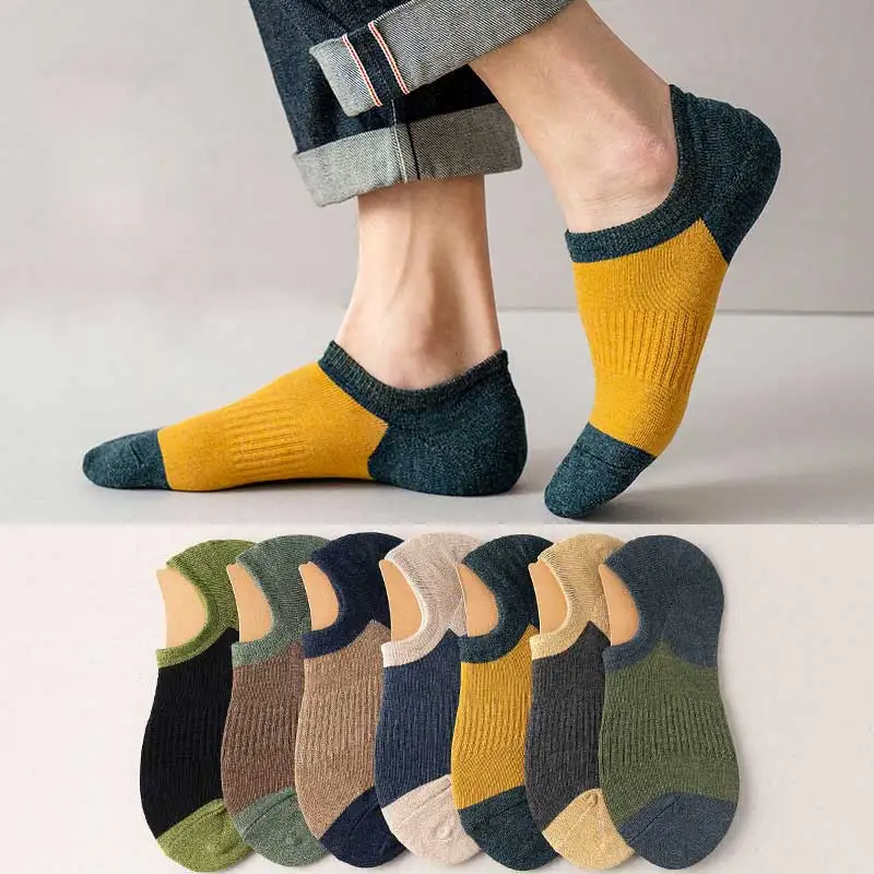 

[DINGDNSHOW] 2021 Fashion Summer Sock Men Solid Low Cut Cotton Breathable Stitching Thin Short Sock Ankle