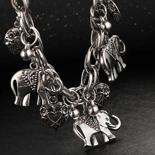 Women's Vintage Unique Carved Heart Elephant Shiny Pendant Bracelet Bangle колгоьки женские | Украшения и