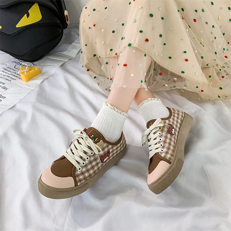 Кеды Cute Bear женские в клетку повседневные кроссовки для бега на шнуровке