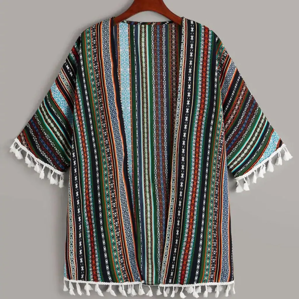 JAYCOSIN женская блузка с кисточками богемная коротким рукавом Свободное пальто