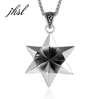 jhsl new men hexagram israel star of david pendant necklace stainless steel silver color fashion jewelry gift dropship