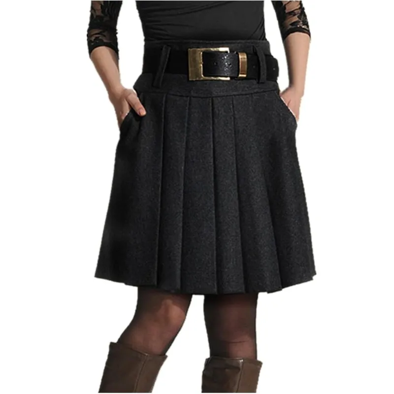 

2020 Женская осенне-зимняя шерстяная юбка, модная женская плиссированная юбка с высокой талией, винтажная повседневная юбка, женские юбки J500
