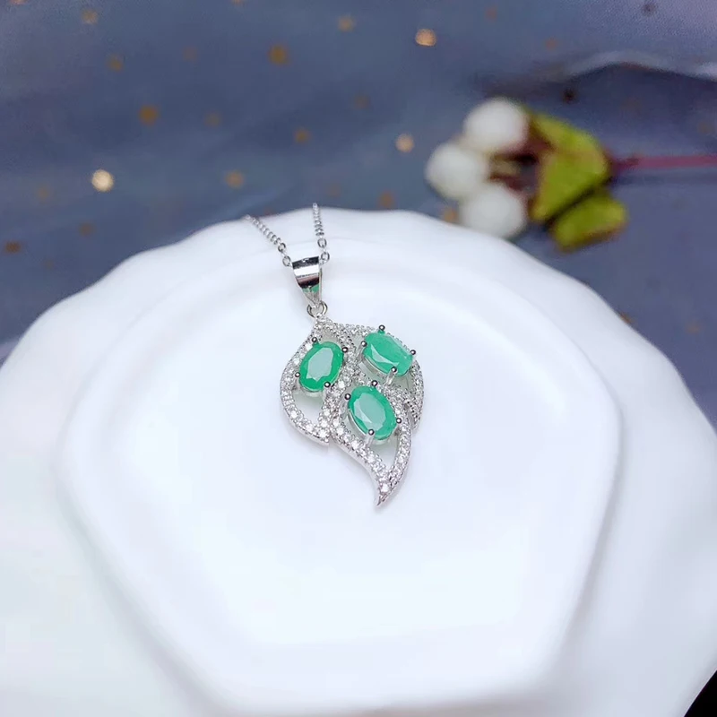 Женская подвеска из 100% натурального изумруда 3 шт. Замбии 925 деталь для молодых