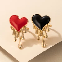 new fashion personality red heart peach heart love oil drop color ring 2 piece geometric simple finger ring jewelry 2021