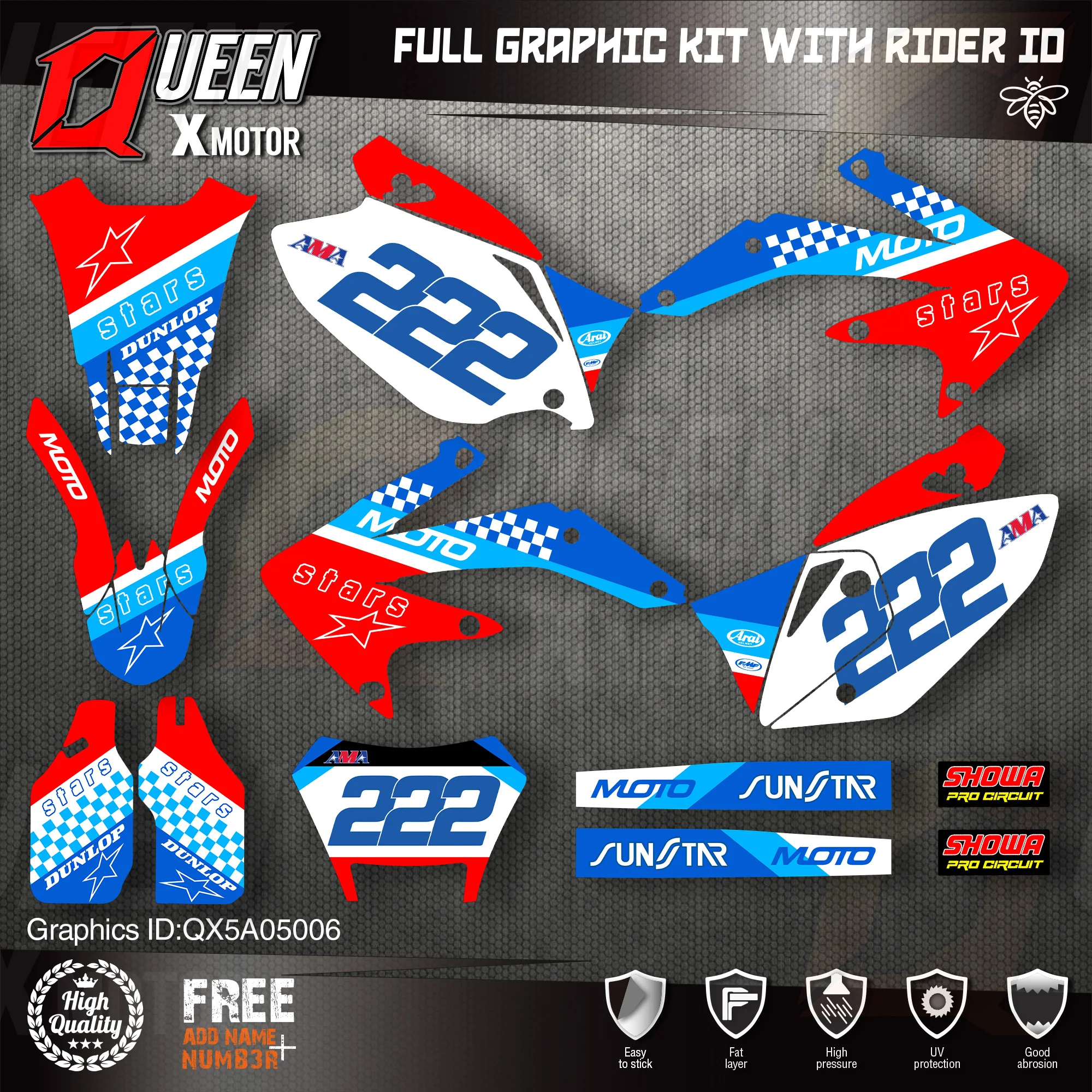 

QUEEN X MOTOR Custom Team графические фоны, наклейки, Набор наклеек для HONDA 2005-2007 2008-2015 2016 2017 2018 CRF450X 006