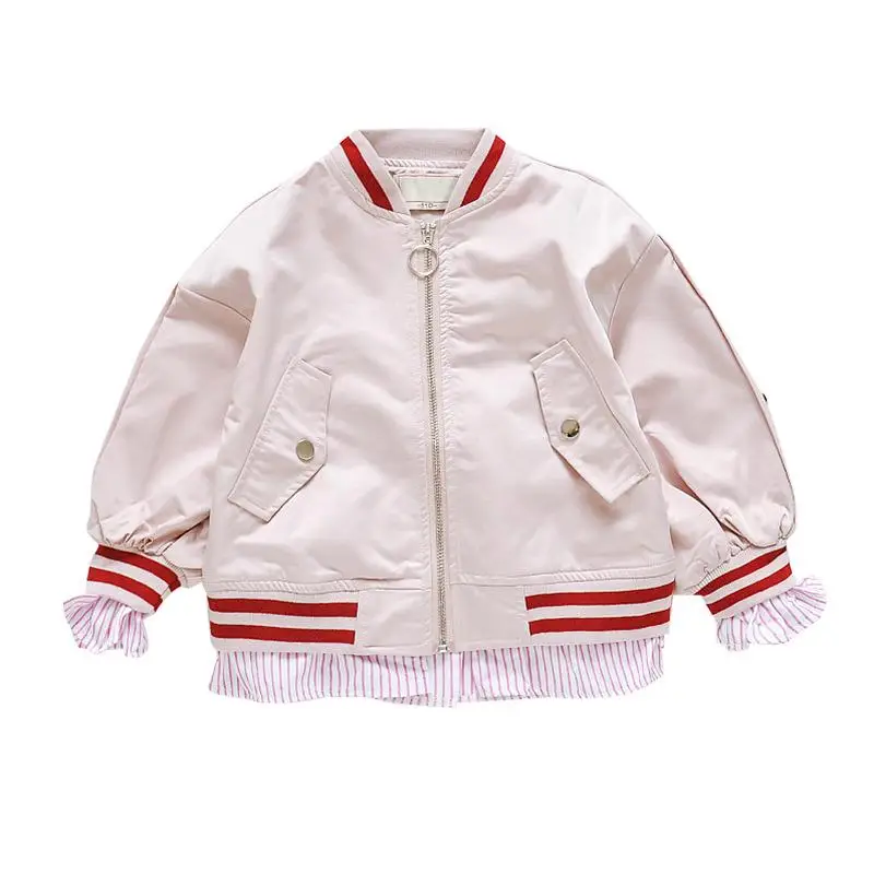 

Girl's coat new Long sleeve Children's clothing cotton spring kids loose sports short jacket western style fake two baby tops