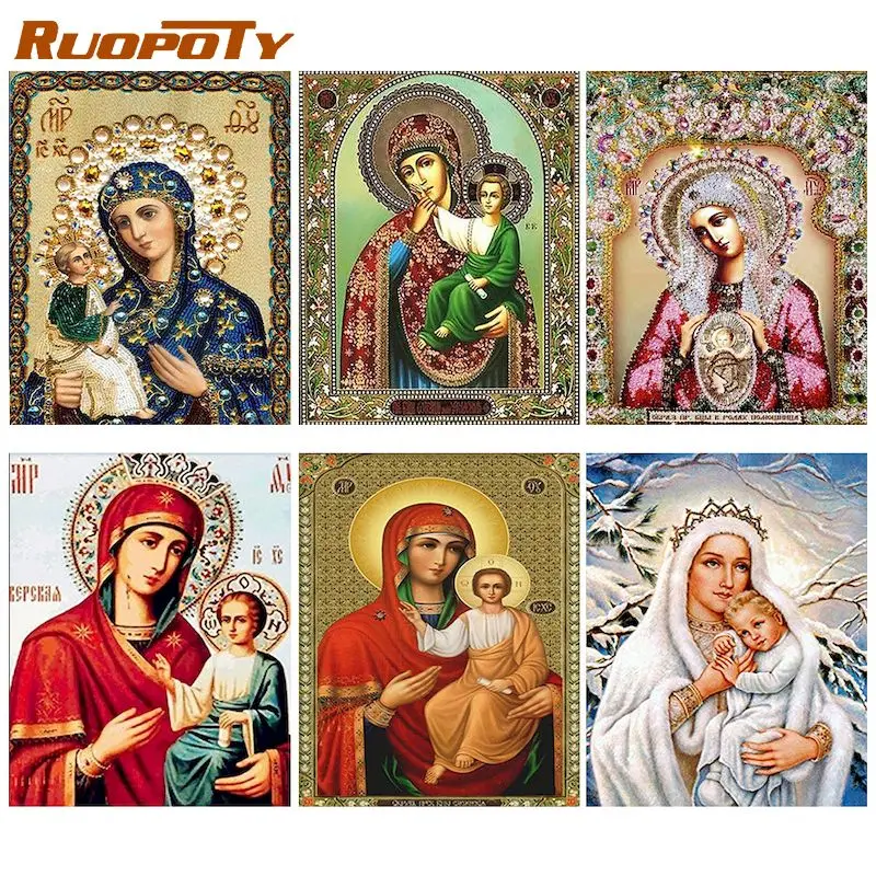 

RUOPOTY Portrait Diamond Painting Mosaic Art 5D DIY Diamond Embroidery religion Full Square Round Modern Home Decorations
