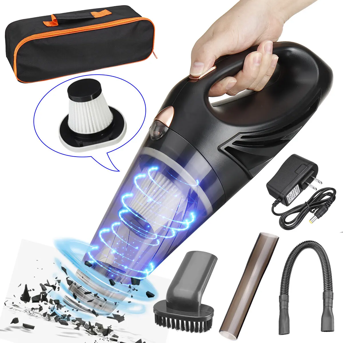 

12V 106W 2000mAh Car Home Vaccum Cordless Cleaner Handheld Portable Duster Kit Dry & Wet Suction Hand