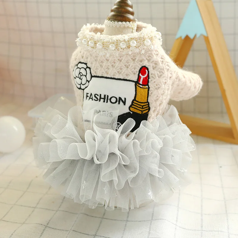 

Princess Pet Dress Dogs Clothes Autumn Winter Warm Sweater Splices Skirt for Dogs Chihuahua Wedding Party Dresses Kitten Coats