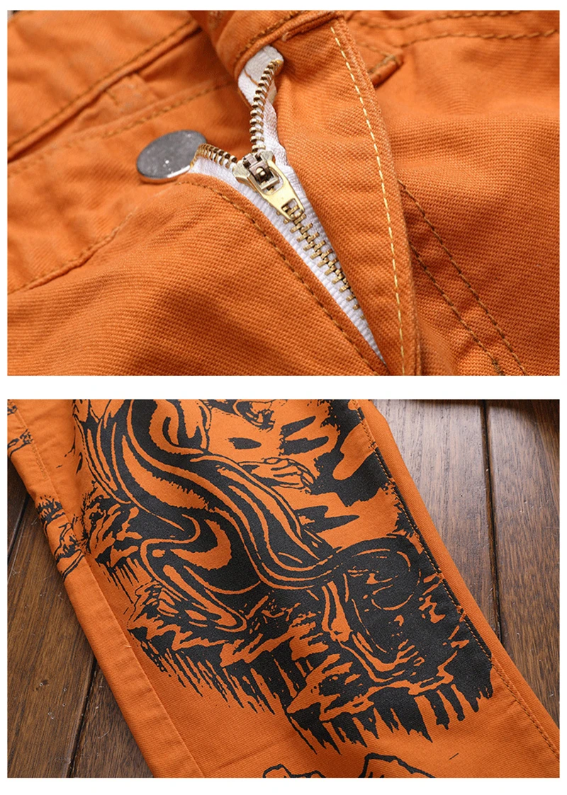 2021 New Men's Pants Fashion Chinese Ink Wash Painting Printed Jeans Tiger Slim Fit Stretch Denim Trousers 30-38