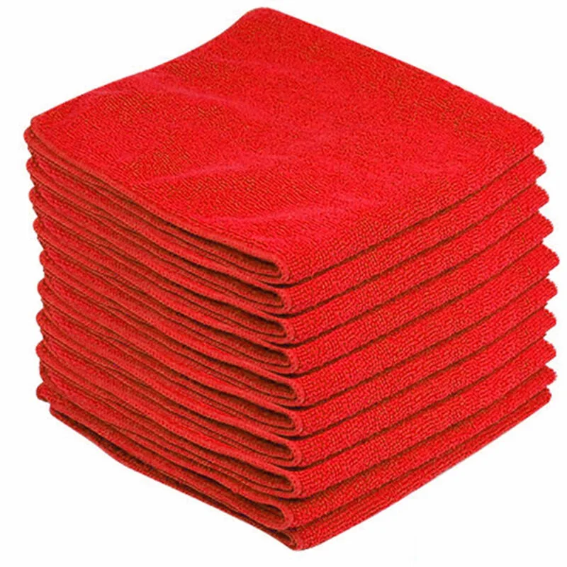 

Towels Set 10pcs Red Microfiber 30x30cm Bathroom Cleaning Cloth Household Supply