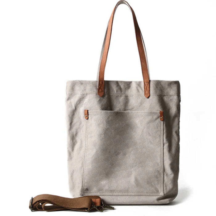 Khaki Retro Women Canvas Cotton Shoulder bag, High quality girl's crossbody bags with premium leather handle and Large Capcity - Цвет: Khaki