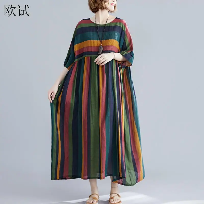 Платье женское пляжное в полоску длинное винтажное Элегантное повседневное