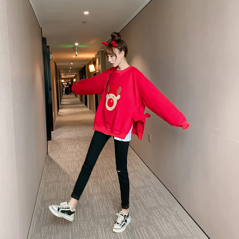 Зима 2020 рождественские Свободные Шерстяные Платья для беременных свитер юбка с