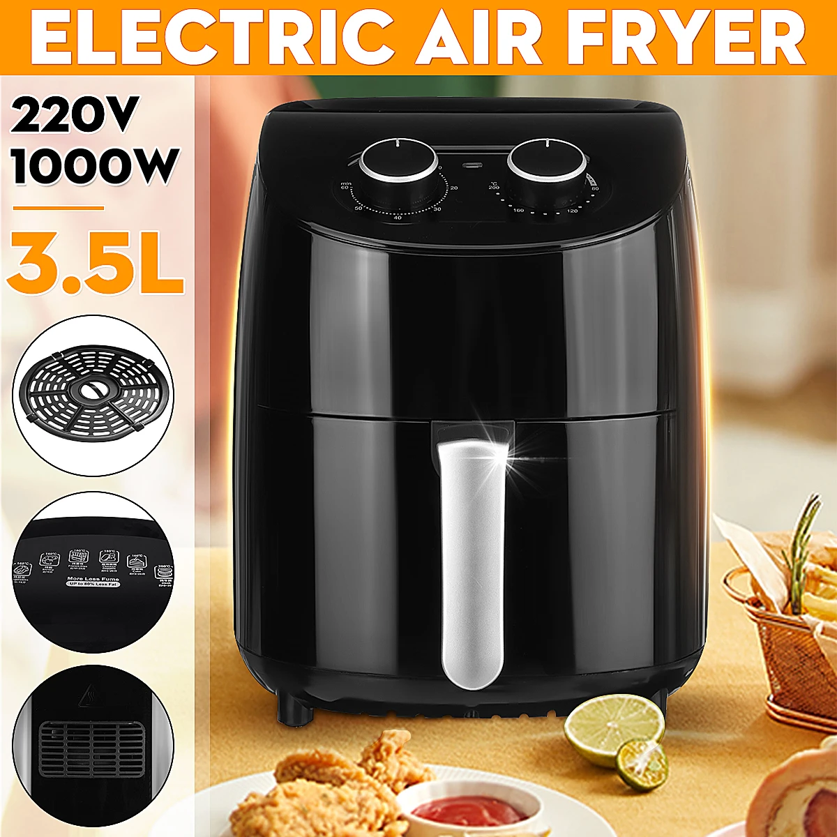 3.5L 1000W Air Fryer Oil free Health Fryer Cooker Home Multifunction Smart Touch LCD Air Fryer Deep Airfryer Pizza Fries Machine