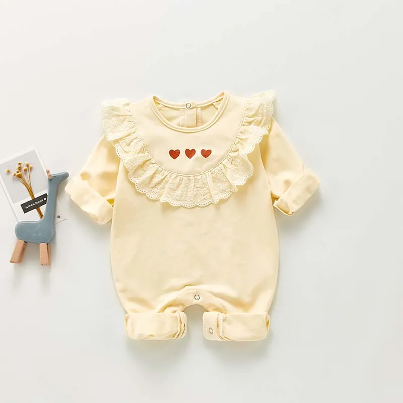 

Infant Baby Autumn Fall Rompers Newborn Long Sleeve Solid Color Jumpsuits Girls Boys Lace Clothes Casual Romper One-Pieces 0-3Y