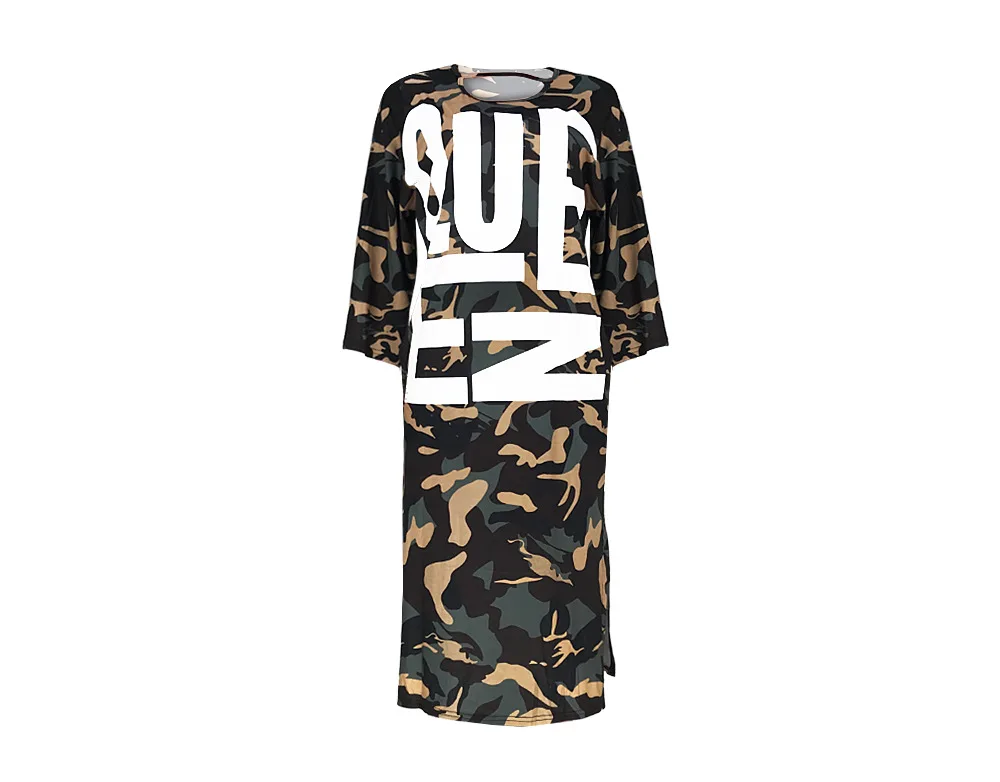 

Ursuper European and American Style Sexy Women's Wear Cross-Border Nightclub Letter Camouflage Printed Pocket Split Dress
