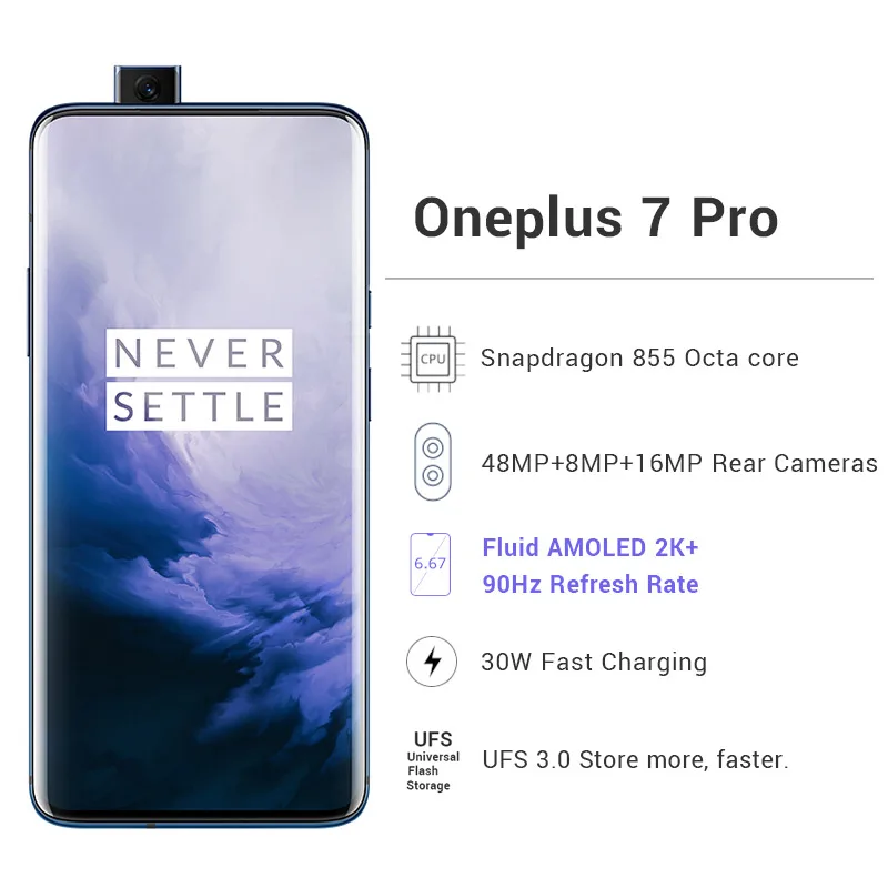 Oneplus 7 Pro мобильный телефон 12 Гб 256 ГБ Snapdragon 855 6 67 &quot90 ГГц 2K экран 48MP NFC|Смартфоны| |