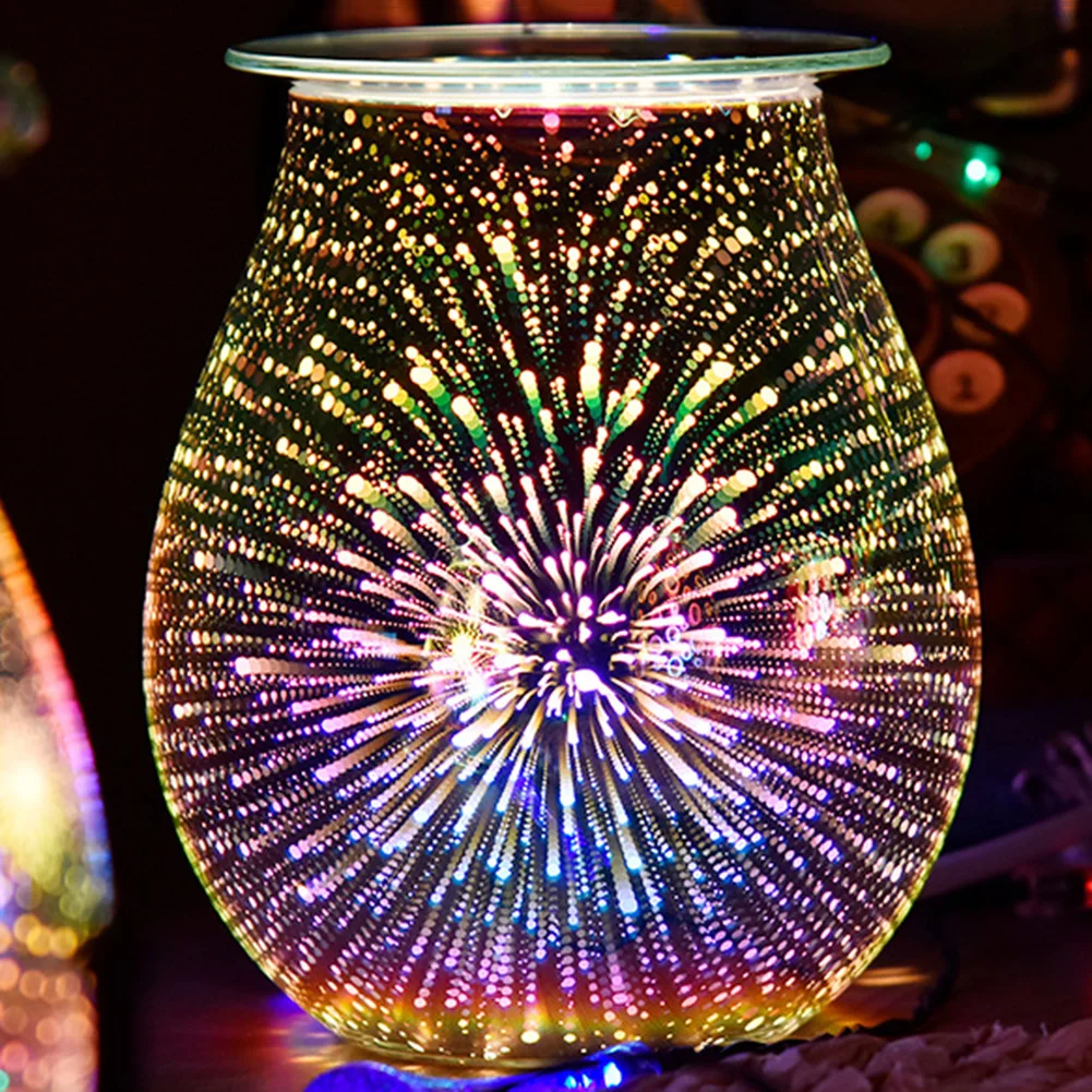 

Night Lamp Glass Electric Aroma Diffuser Firework Pattern Sleeping Light Bedroom Bedside Table Lamp for Car House Office