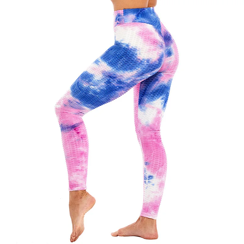 

Sexy Honeycomb Textured Women's Booty Yoga Pants High Waist Ruched Scrunch Butt Lift Workout Leggings Push Up Tie Dye Tights