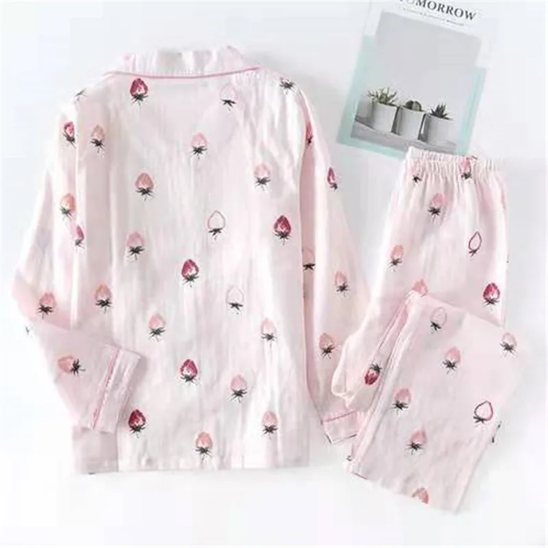 

Pajamas Sets For Women 100% Gauze Cotton Japanese Style Long Sleeve Top + Pants Pyjamas 2 Pieces /Sets Home Clothes