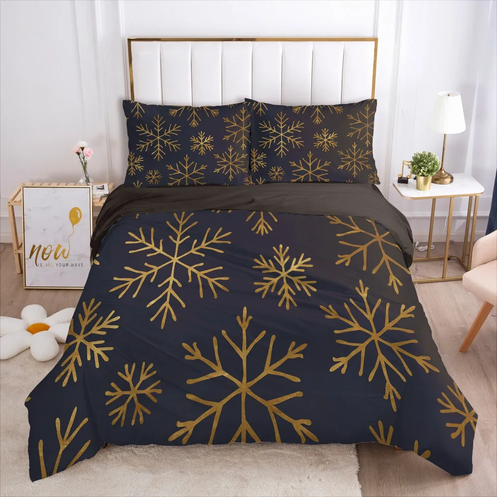 

3D Black Bedding Sets XMAS Duvet Cover Set Quilt Covers and Pillow Shams Comforther Case Snowflake Christmas Design Bedclothes