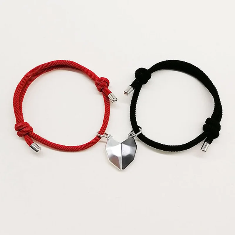 

2Pcs/set Couple Magnetic Distance Bracelet Adjustable Lucky Red Rope Braided Heart Charms Bracelets Lovers Jewelry Gifts