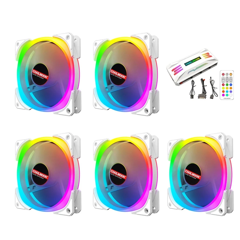 

COOLMOON New Chassis Fan 12cm Mute PWM Temperature Control 5V ARGB Shenguang Synchronization Controller CPU Fan PC Fan(5 Pcs)
