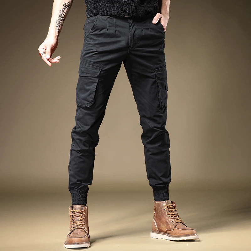 

Autumn New Men's Black Cargo Pants Outdoor Travel Casual Cotton Tactical Trousers