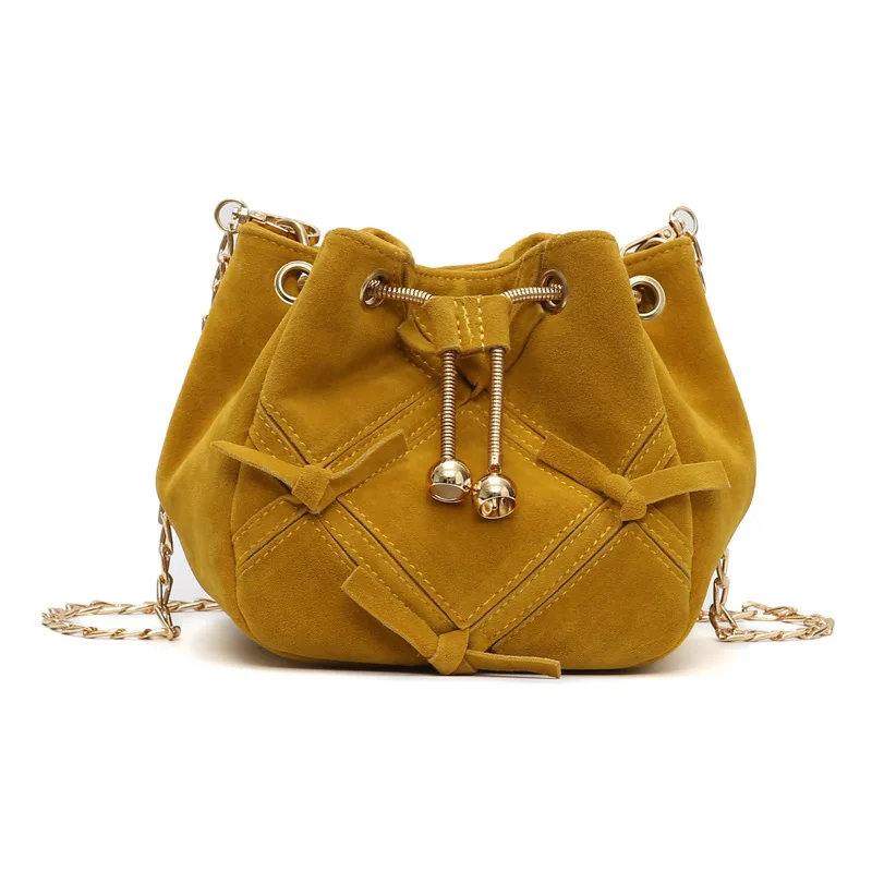 Женская Замшевая сумка через плечо маленькая Повседневная ведро с золотыми