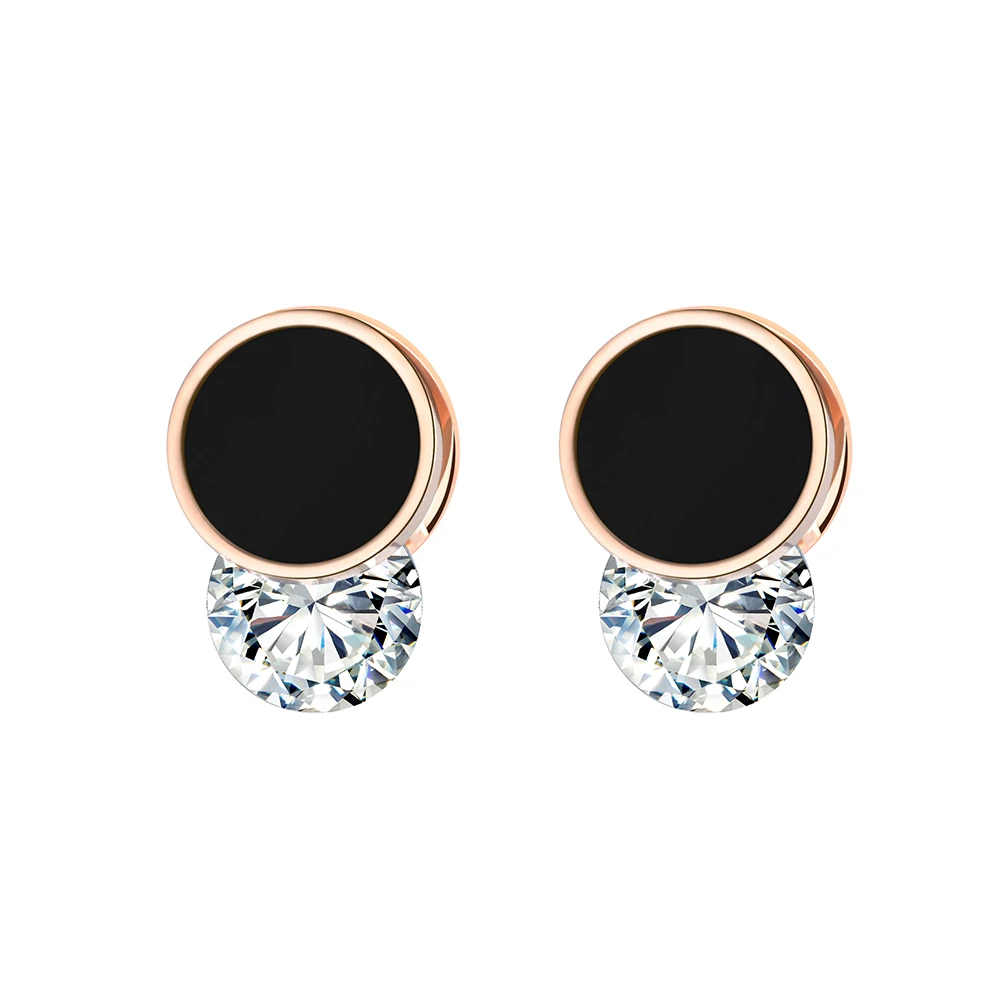 Rose Gold Black Lokaer, классические, двойные, круглые, в виде ракушки, серьги-гвоздики для женщин, AAA, циркон, женские серьги, ювелирные изделия, Brincos E18491 - Окраска металла: Rose Gold Black