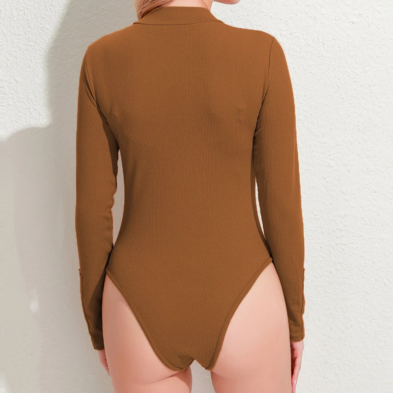 Solid Ribbed Knit Black Gray Female Bodysuit O Neck Top Women Long Sleeve Fall 2021 Winter Bodycon Keep Warm Khaki Body Sexy