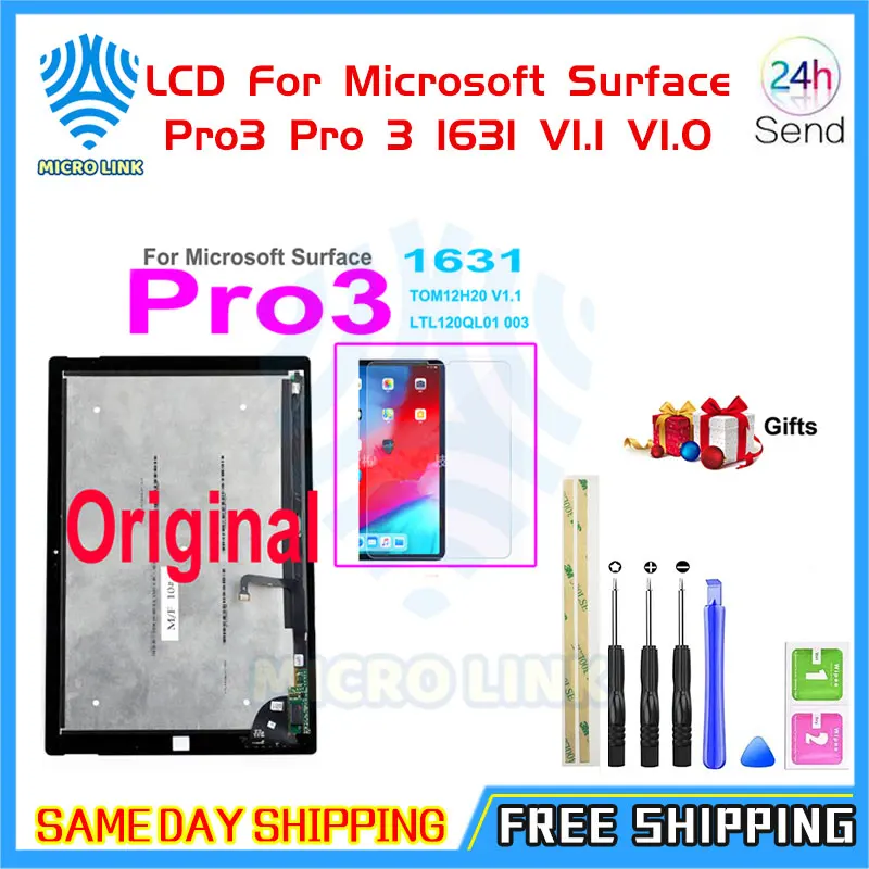 

Оригинальный ЖК-дисплей для Microsoft Surface Pro3 Pro 3 1631 V1.1 V1.0 LCD дисплей кодирующий преобразователь сенсорного экрана в сборе + стекло