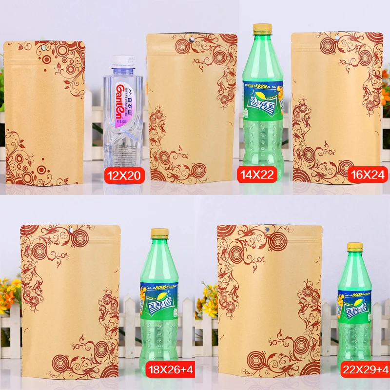 50 шт./лот, самоклеющиеся пакеты для пищевых продуктов, крафт-бумага с цветочным принтом, Упаковочные сумки, персональные индивидуальные пакеты