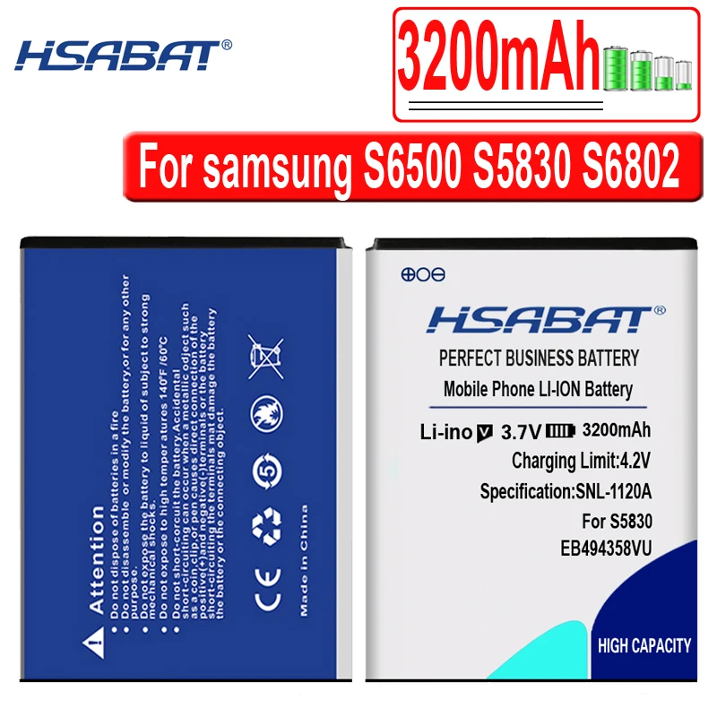 Аккумулятор HSABAT EB464358VU 3200 мАч для Samsung Galaxy Y Duos S6102 Mini 2 S5830 S6500 S6802 Ace Plus S7500